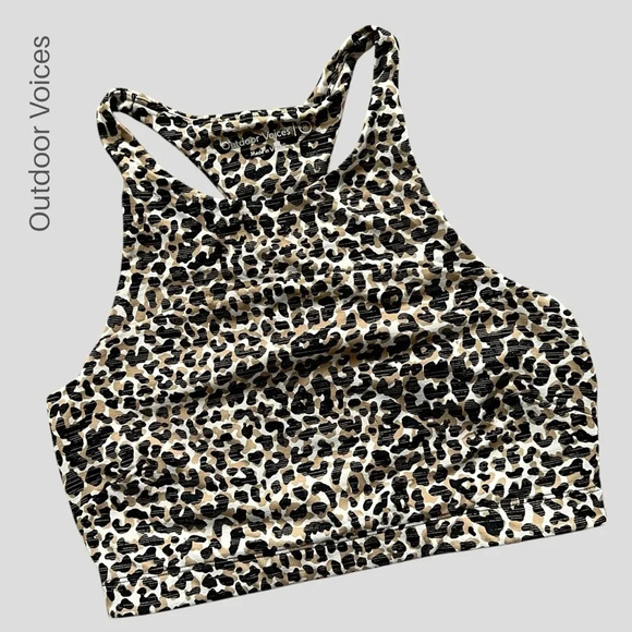 OUTDOOR VOICES CROP TOP SPORTS BRA LEOPARD PRINT | MEDIUM - Picture 1 of 8
